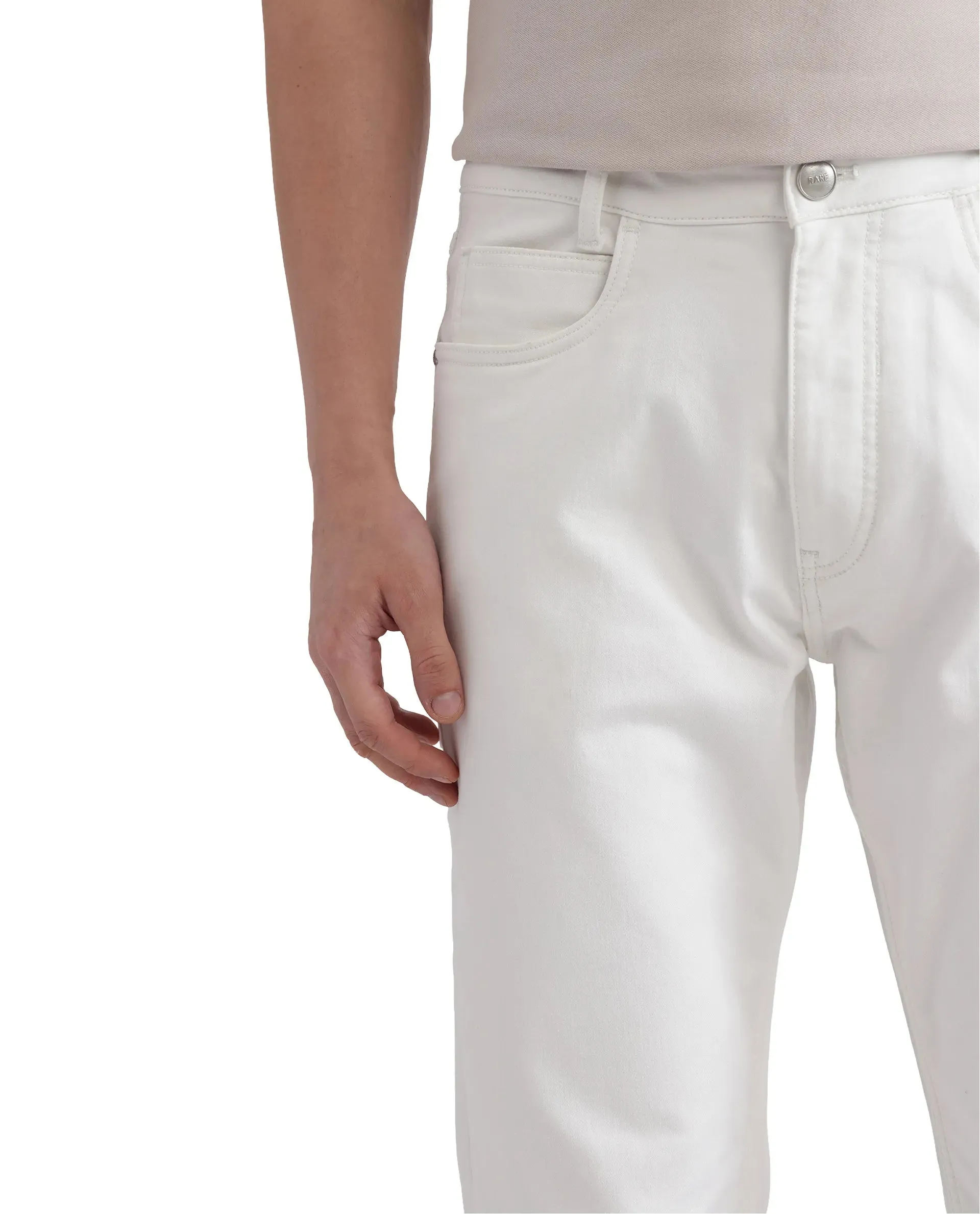 Rare Rabbit Men Glebon White Cotton Spandex Fabric Regular Fit Plain Denim Pant