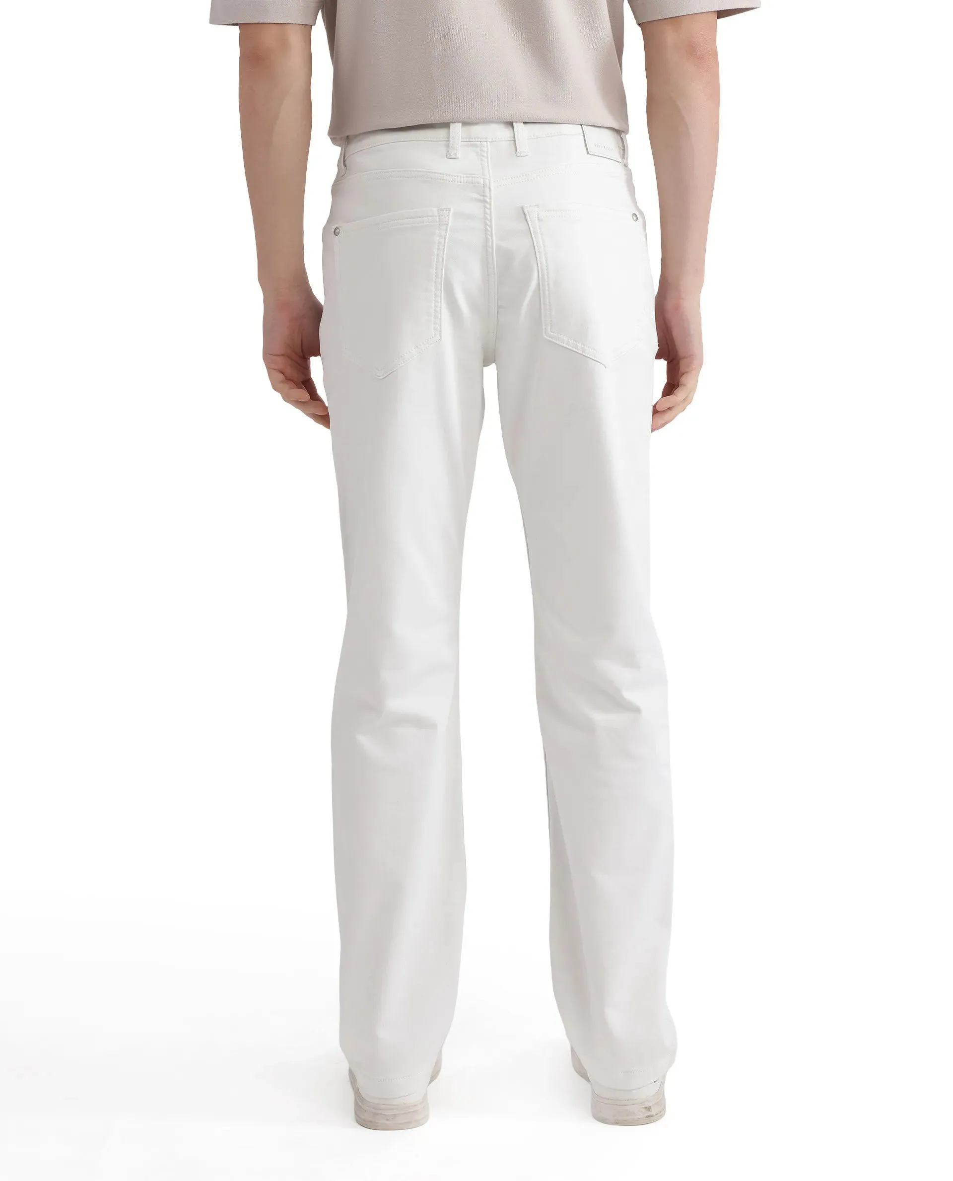 Rare Rabbit Men Glebon White Cotton Spandex Fabric Regular Fit Plain Denim Pant