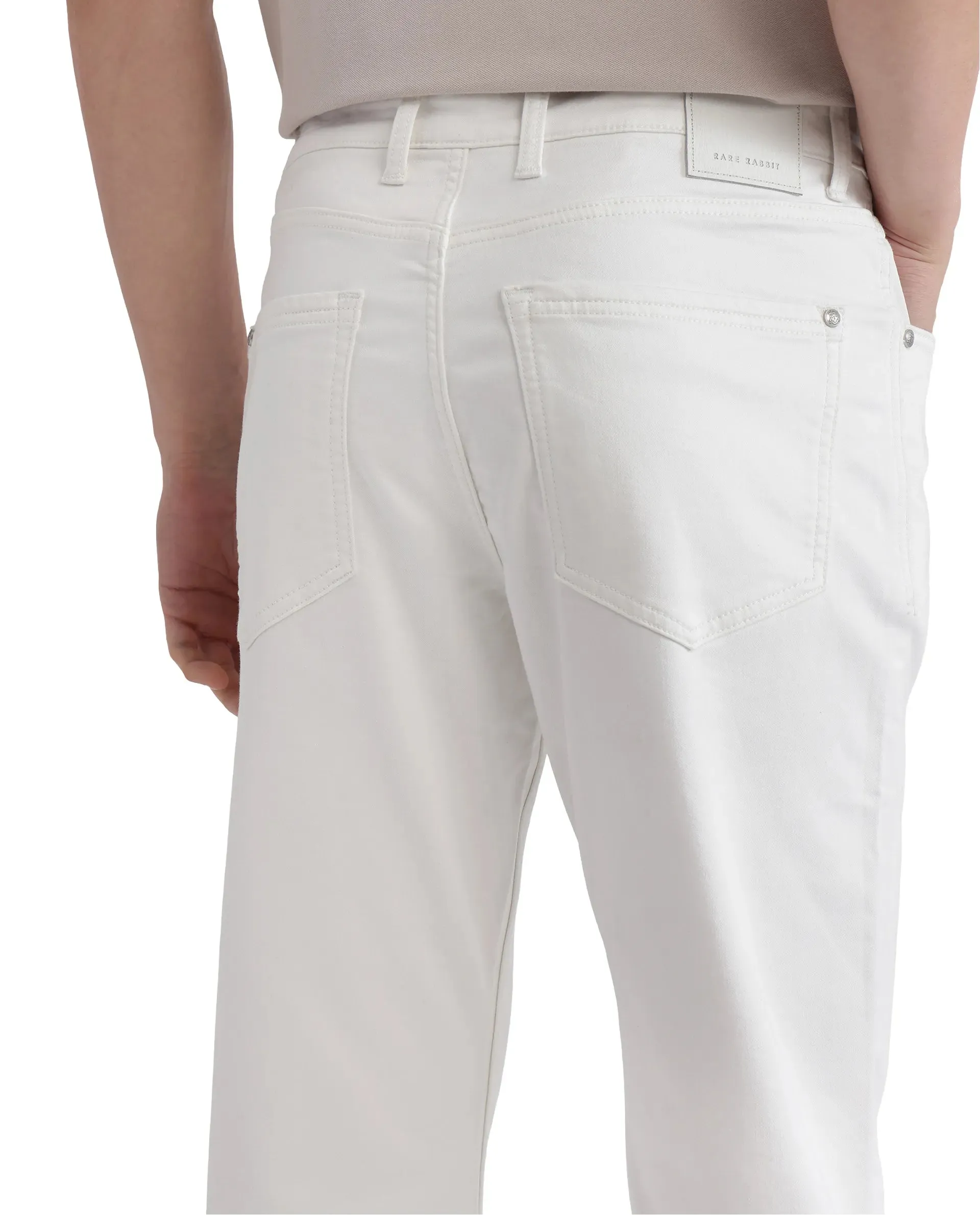 Rare Rabbit Men Glebon White Cotton Spandex Fabric Regular Fit Plain Denim Pant