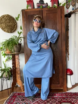 RARE Vintage 70's Powder Blue Tunic & Pant Set (Medium)