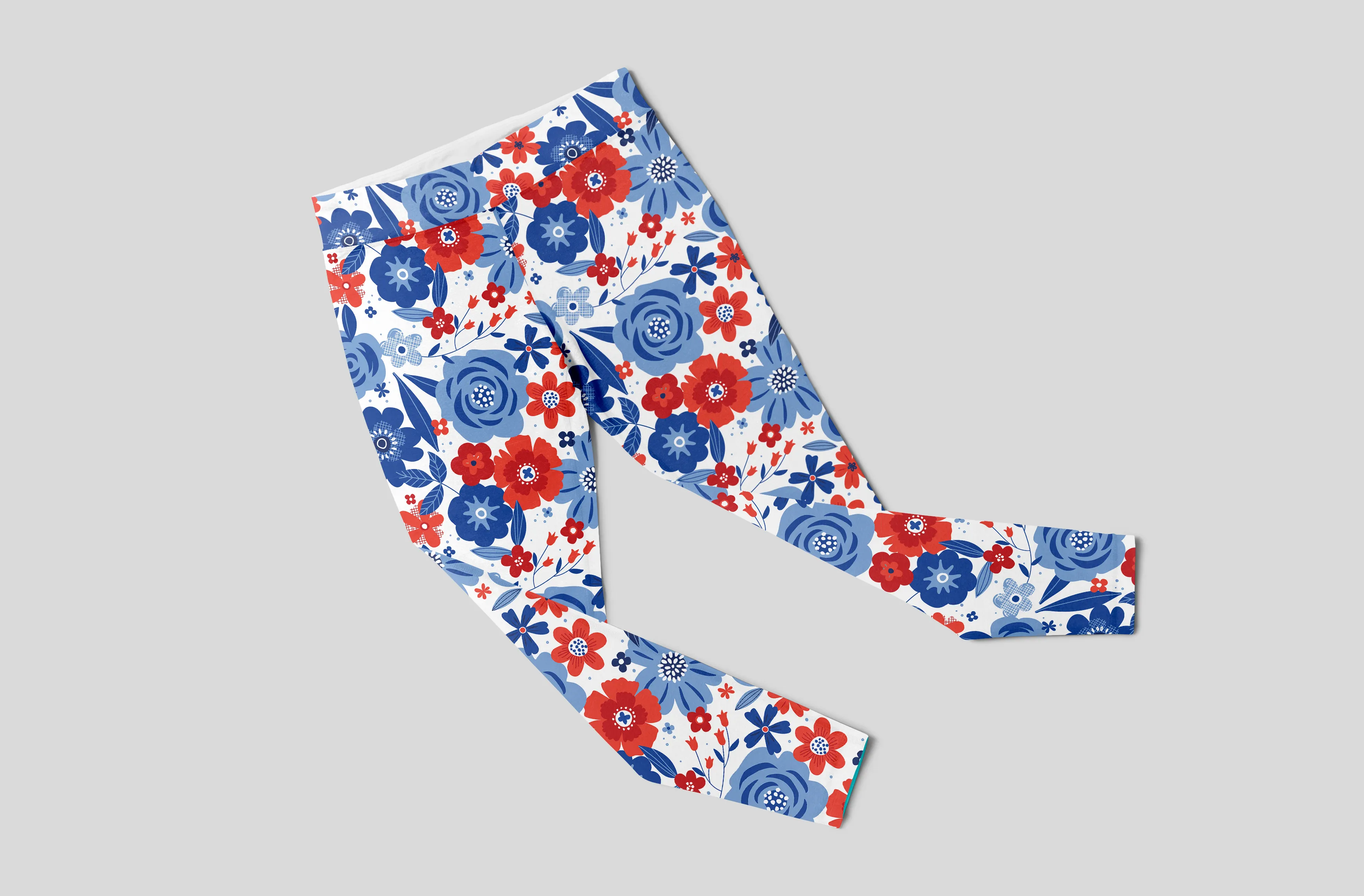 Red And Blue July Floral - High-quality Handcrafted Vibrant Leggings