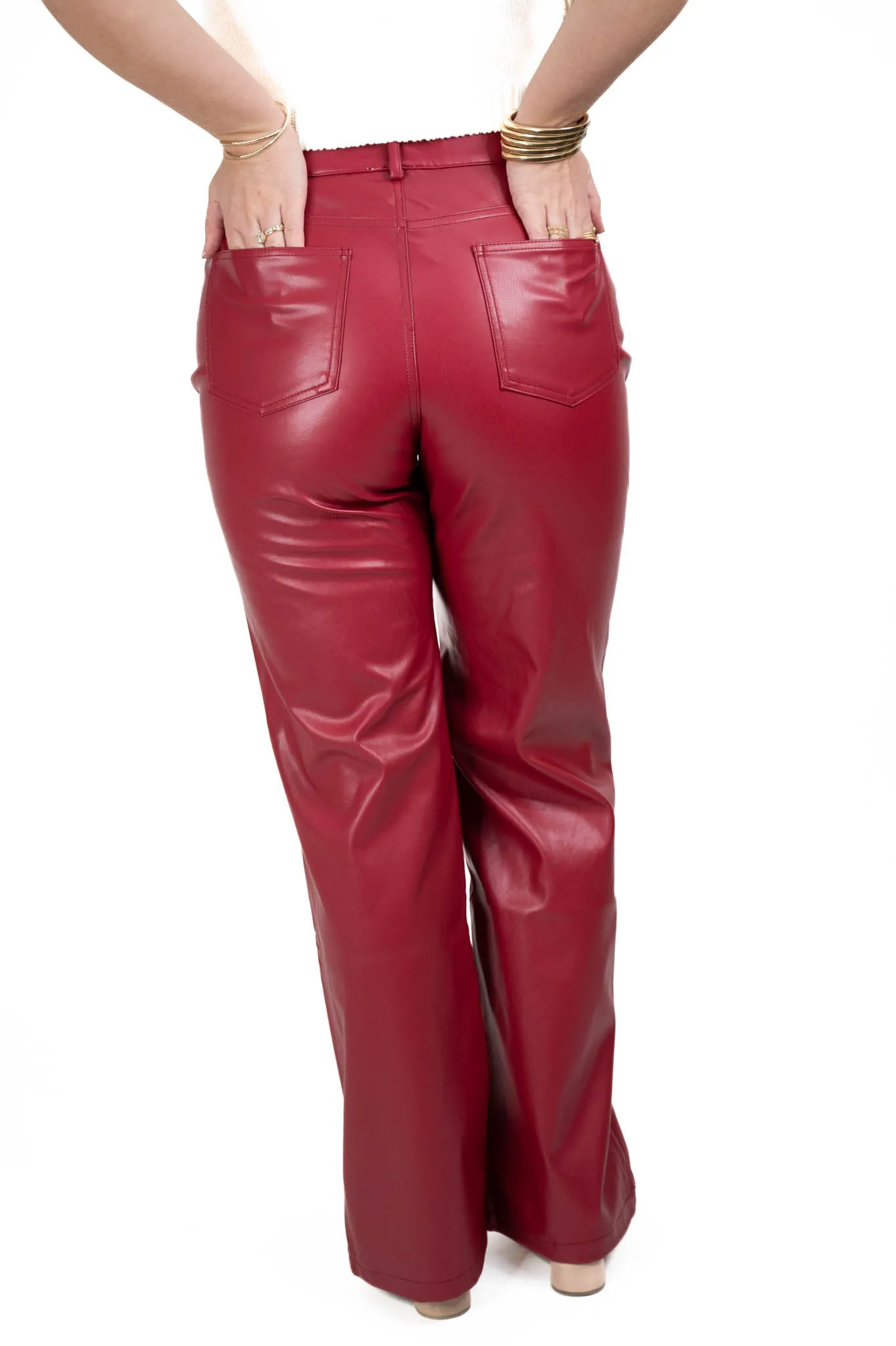 Red High Waist Faux Leather Pants