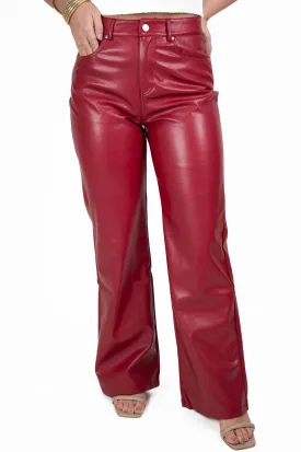 Red High Waist Faux Leather Pants