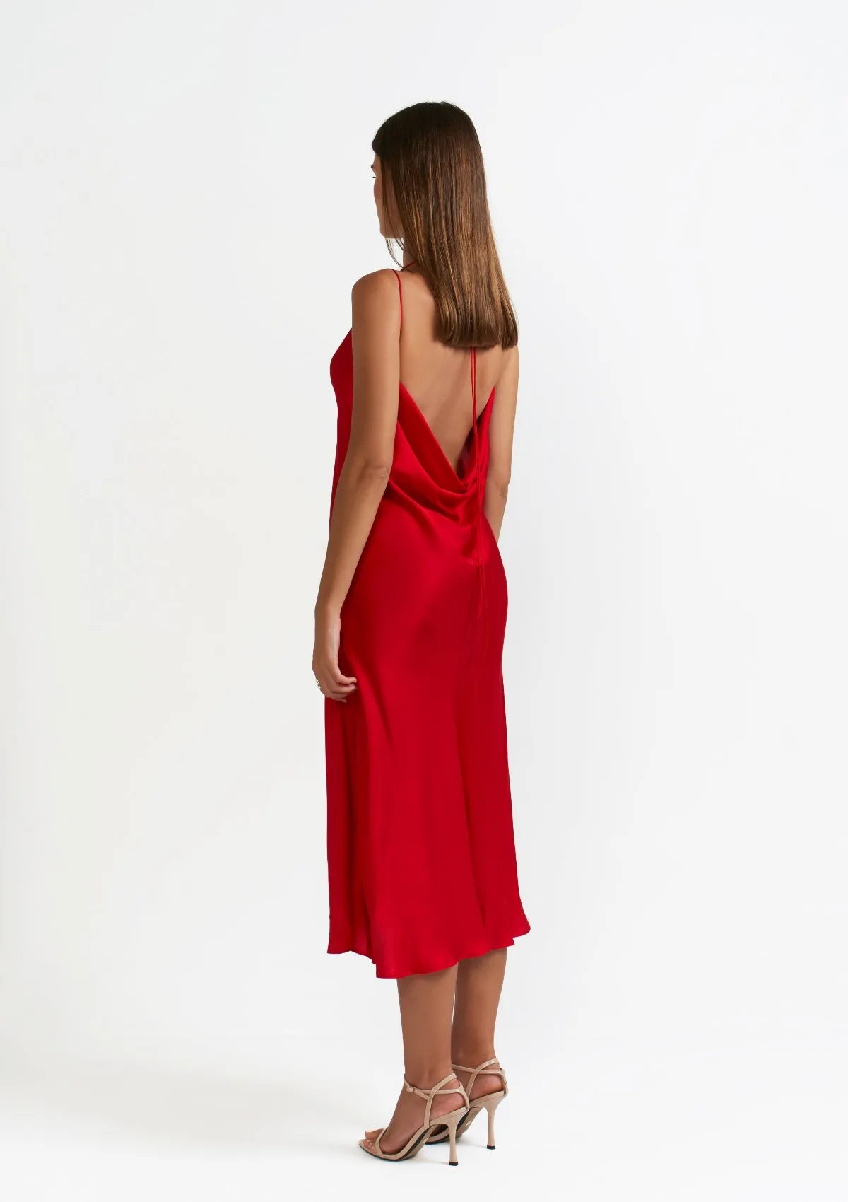 RED SLIP DRESS WITH LOW BACK