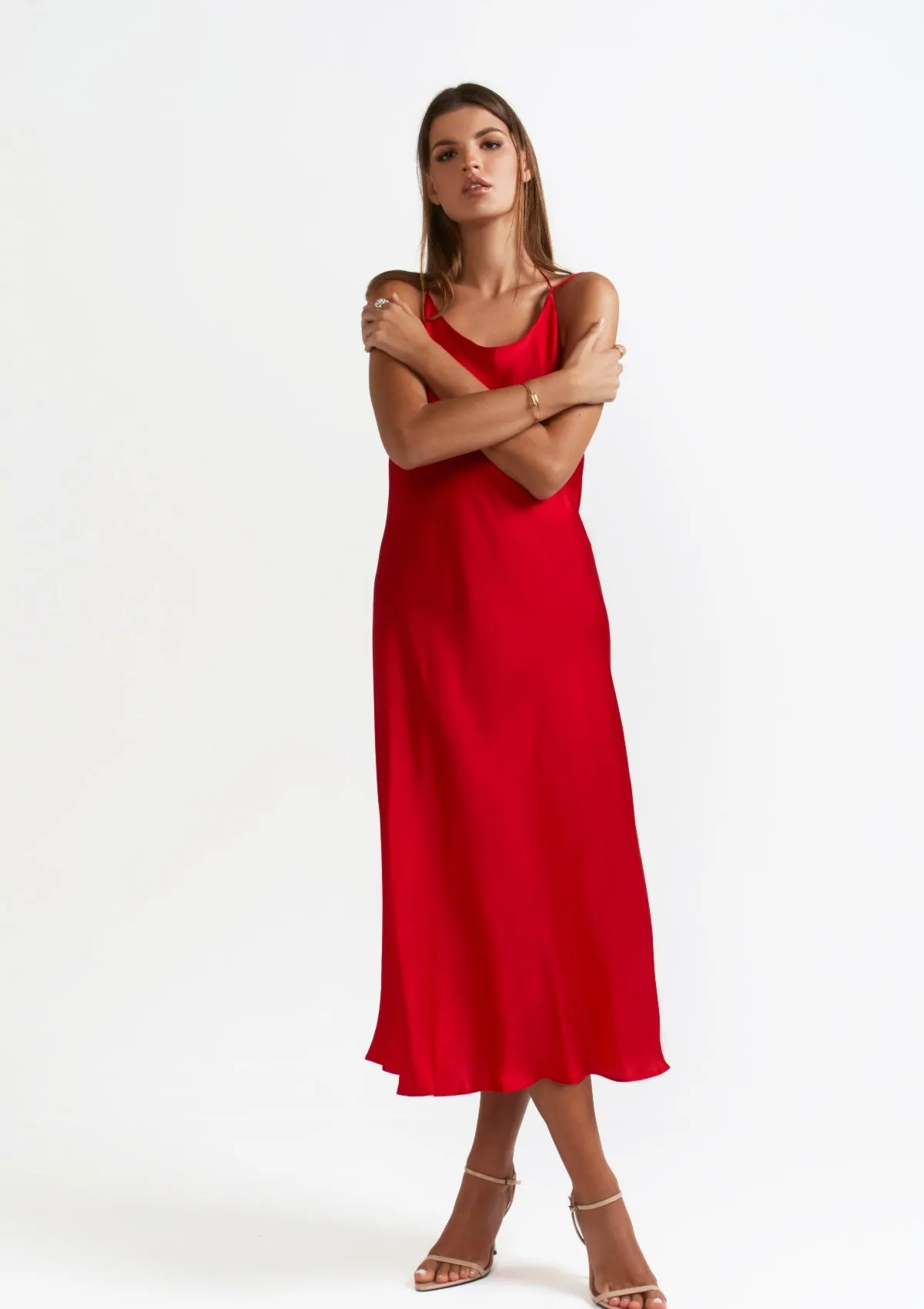 RED SLIP DRESS WITH LOW BACK