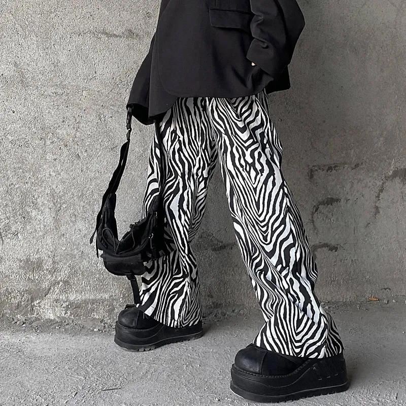 Retro Zebra Print Monochrome High Waist Loose Pants