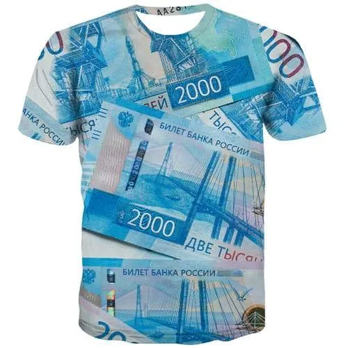 Russian Ruble T-shirt Men Money T shirts Funny Russia Shirt Print Blue Tshirts Casual Harajuku Tshirts Cool Short Sleeve Hip hop