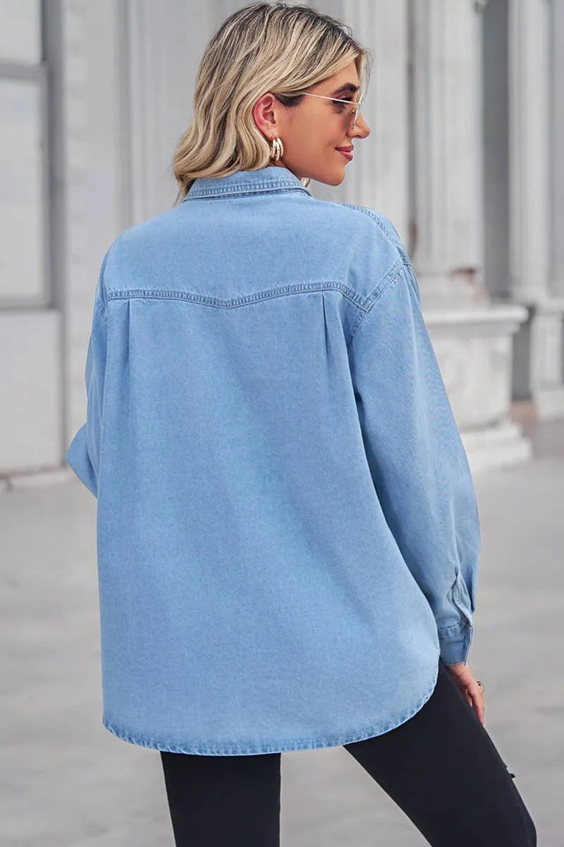 Simple Pocket Oversized Denim Shirt