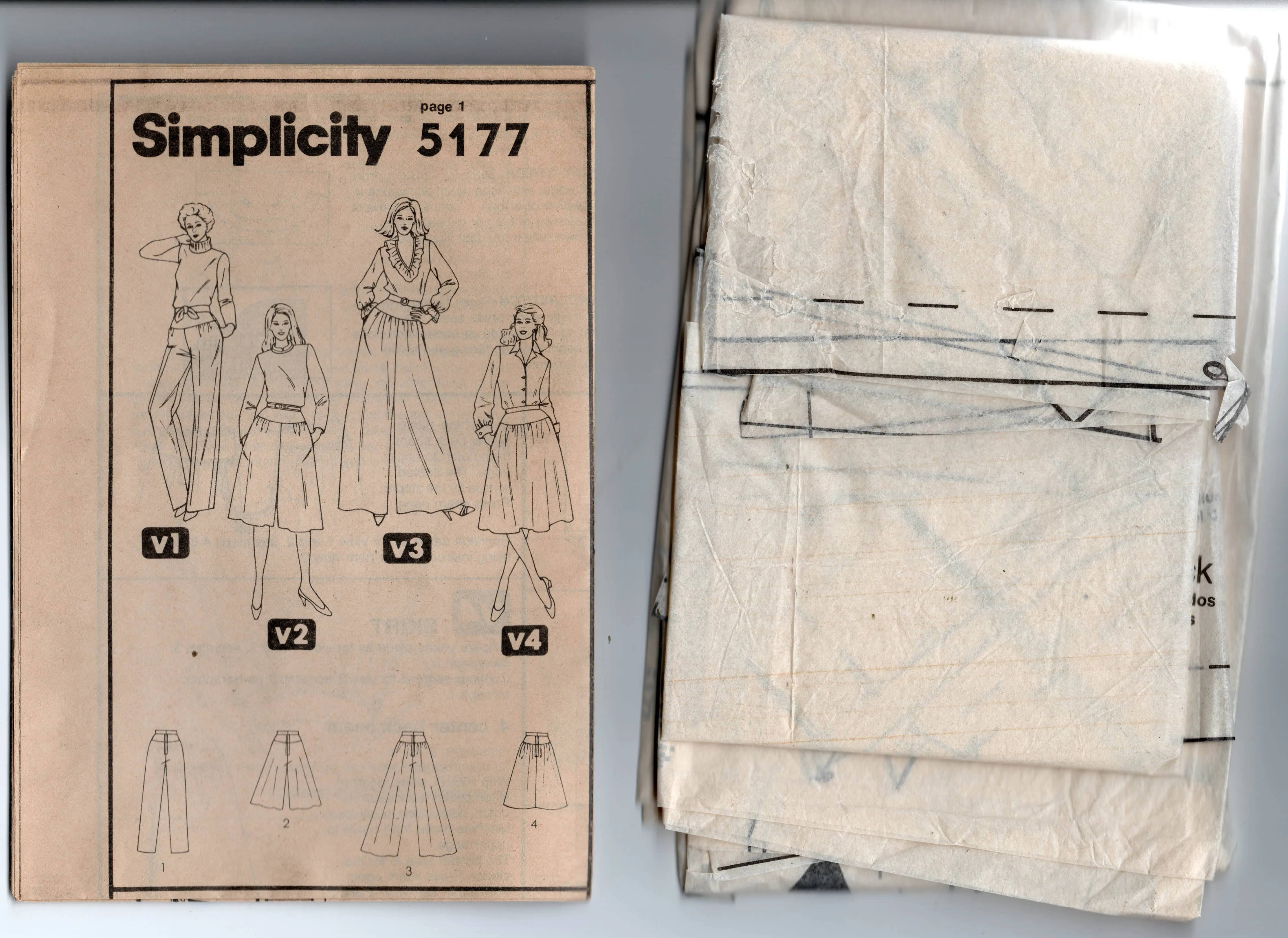 Simplicity 5177 Womens Yoked Skirt Culottes Wide & Straight Leg Pants 1980s Vintage Sewing Pattern Size 10 Waist 25 inches