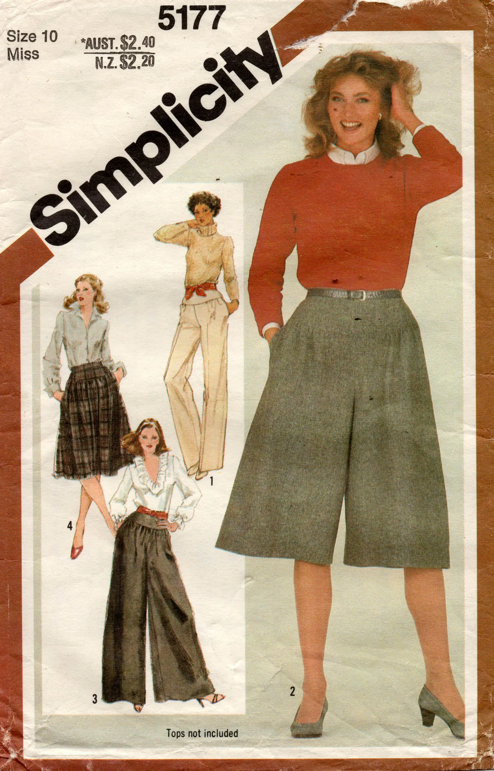 Simplicity 5177 Womens Yoked Skirt Culottes Wide & Straight Leg Pants 1980s Vintage Sewing Pattern Size 10 Waist 25 inches