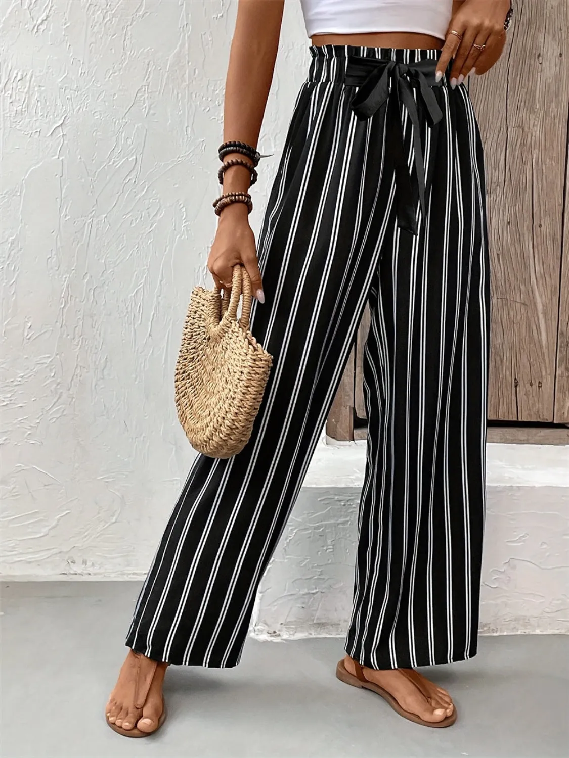 Striped High Waist Wide Leg Pants