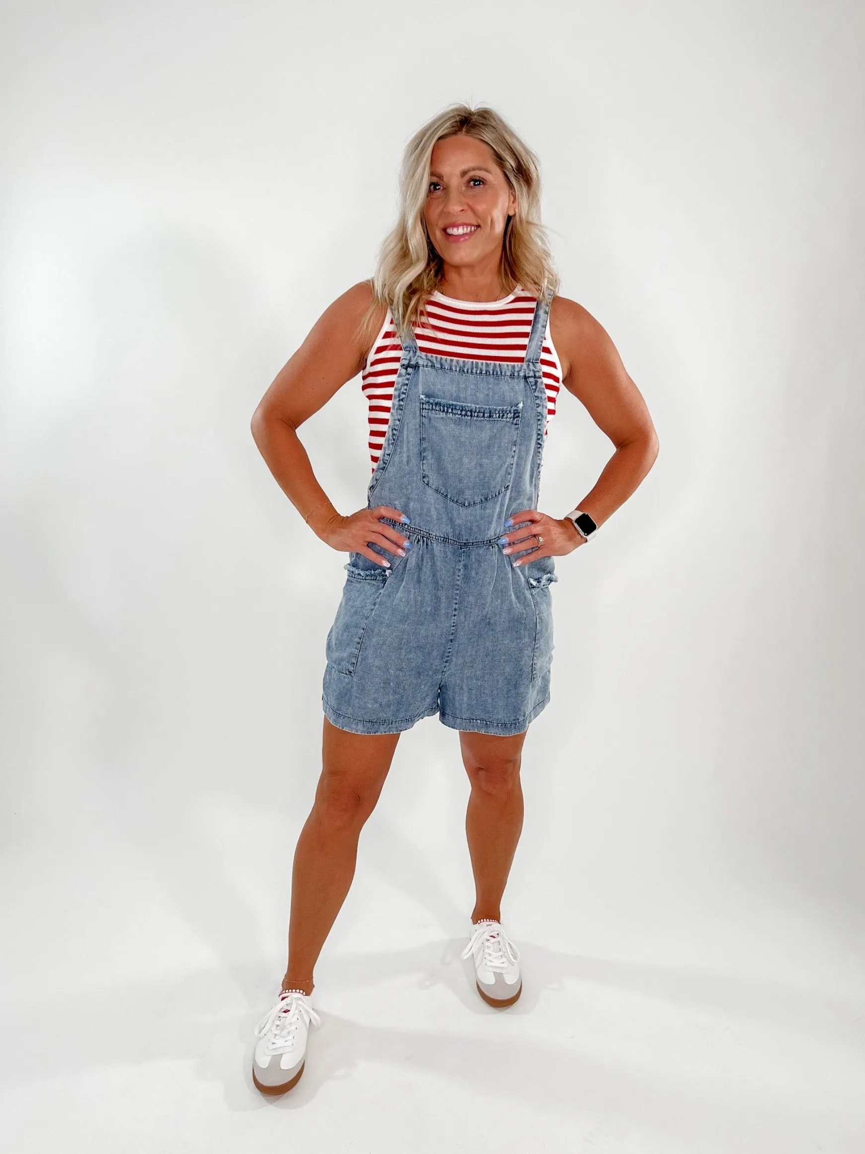 Sun Goes Down Tencel Denim Shortalls, Acid Wash