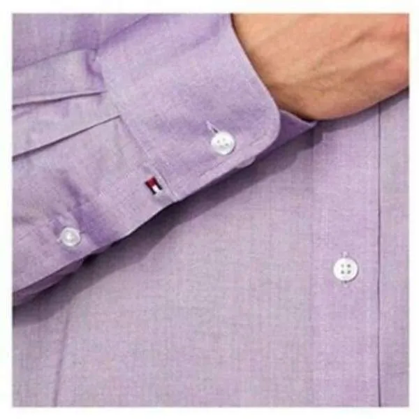 Tommy Hilfiger Men's Regular Fit Stretch Wrinkle Free Dress Shirt Purple Wrinkle