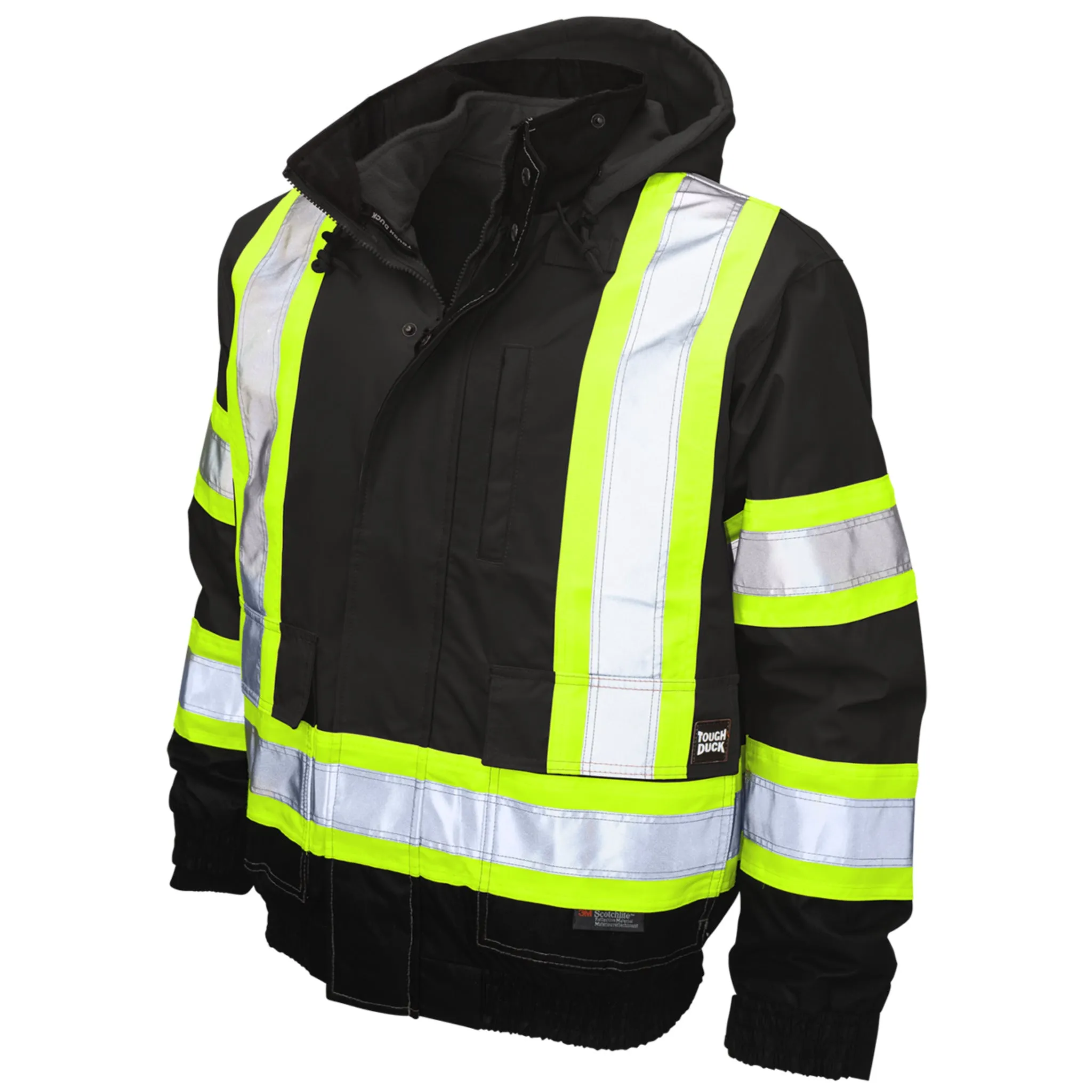 Tough Duck Men's Hi Vis Work Bomber Jacket S413 - CSA 300D Poly Oxford, 3-In-1, Insulated, Reflective, Waterproof, Durable, Safety Compliant, Removable Liner | Sizes XS-5XL