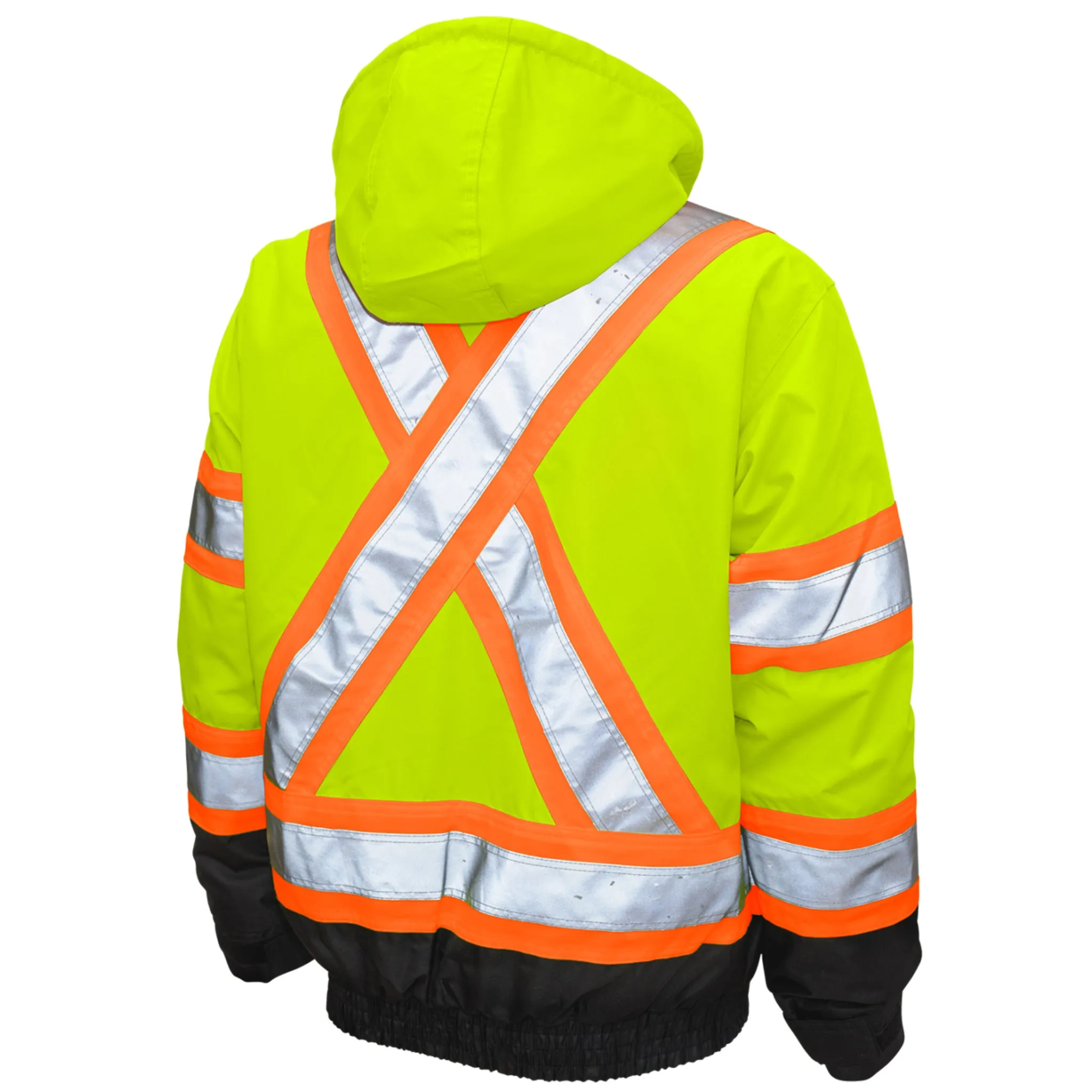 Tough Duck Men's Hi Vis Work Bomber Jacket S413 - CSA 300D Poly Oxford, 3-In-1, Insulated, Reflective, Waterproof, Durable, Safety Compliant, Removable Liner | Sizes XS-5XL