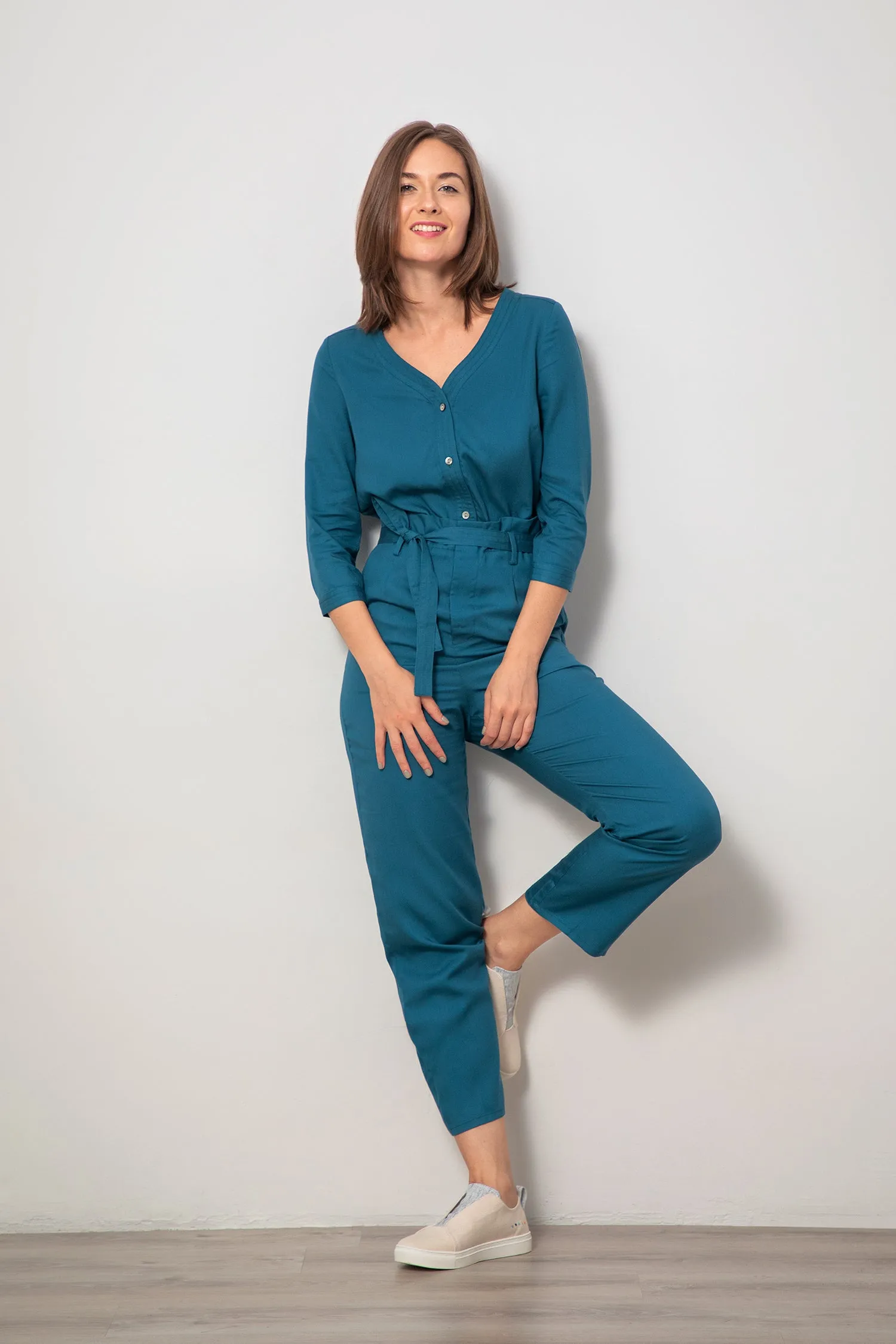 V-neck Jumpsuit - Ocean