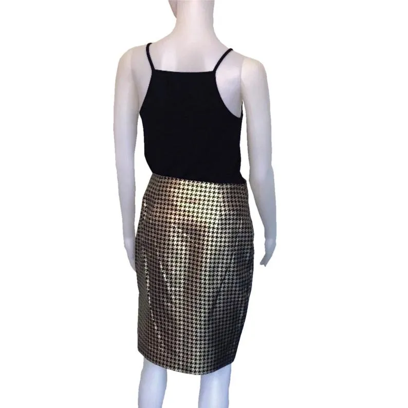 Vintage 1990s Ralph Lauren Leather Houndstooth Skirt