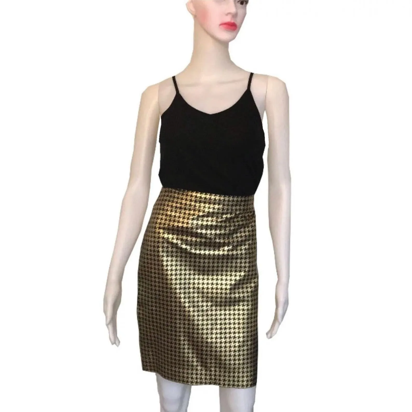 Vintage 1990s Ralph Lauren Leather Houndstooth Skirt