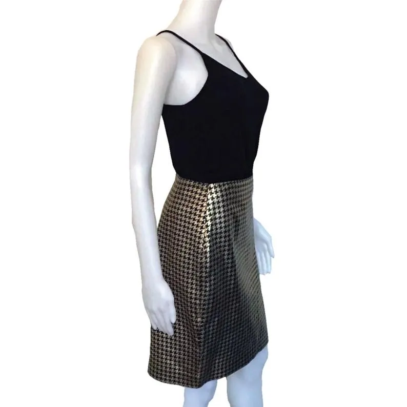 Vintage 1990s Ralph Lauren Leather Houndstooth Skirt