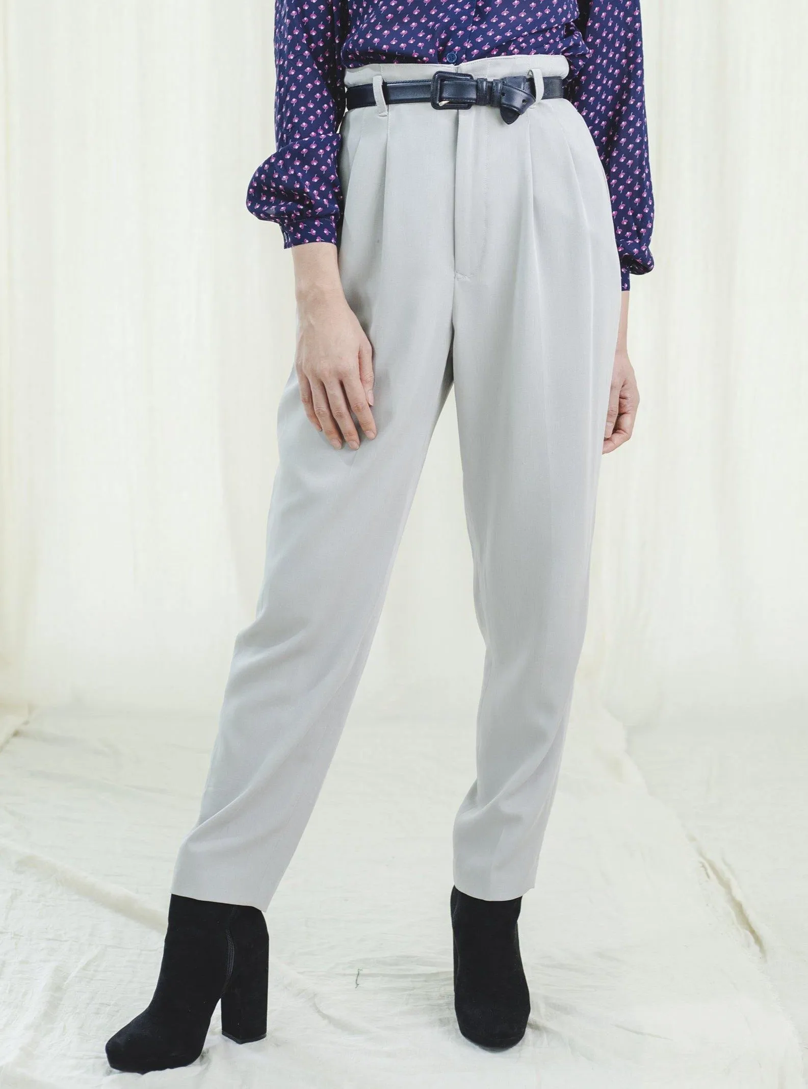 Vintage High Waist Grey Polyester Trousers