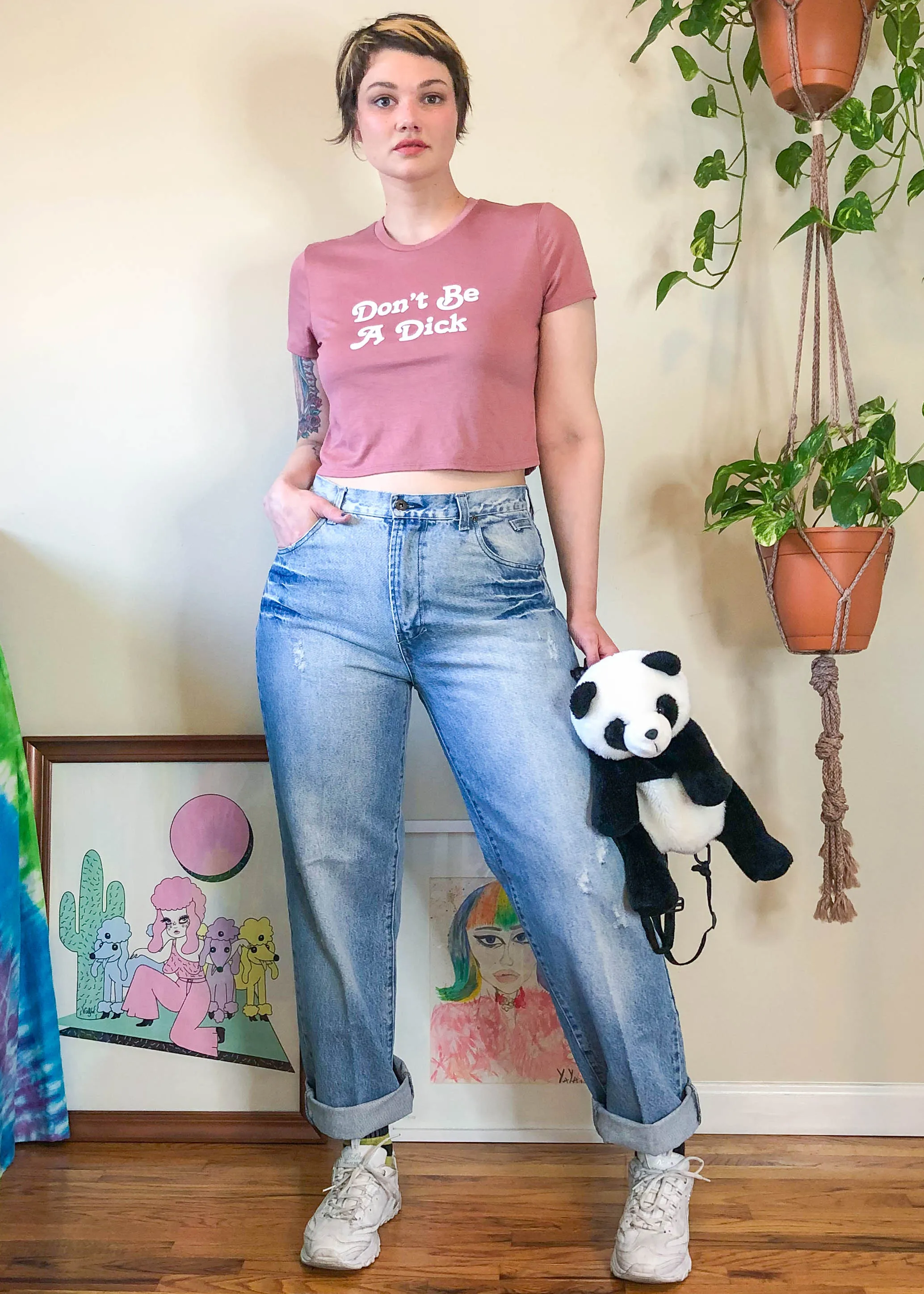 Vintage Light Wash Distressed & Sandblasted Mom Jeans - L/XL