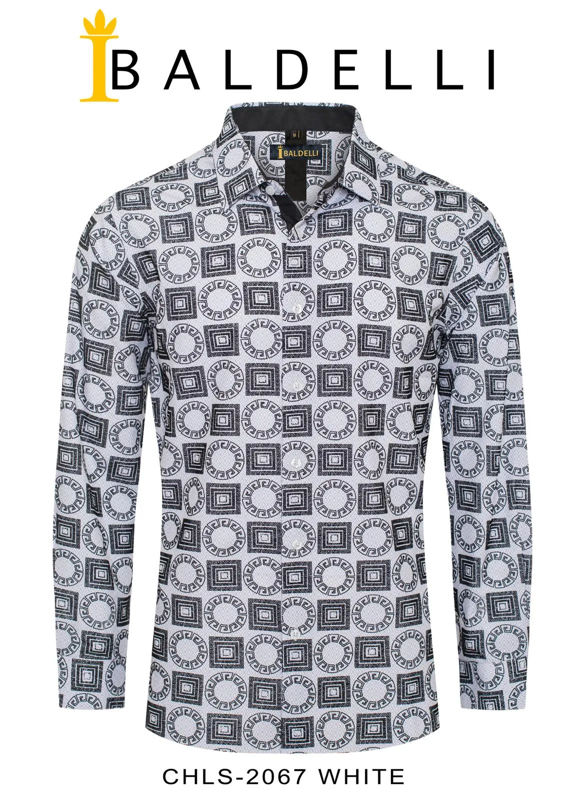 White-Black Men's Printed Shirt Luxury Brand Long Sleeve Regular-Fit Baldelli Style No: CHLS-2067