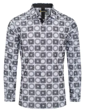 White-Black Men's Printed Shirt Luxury Brand Long Sleeve Regular-Fit Baldelli Style No: CHLS-2067