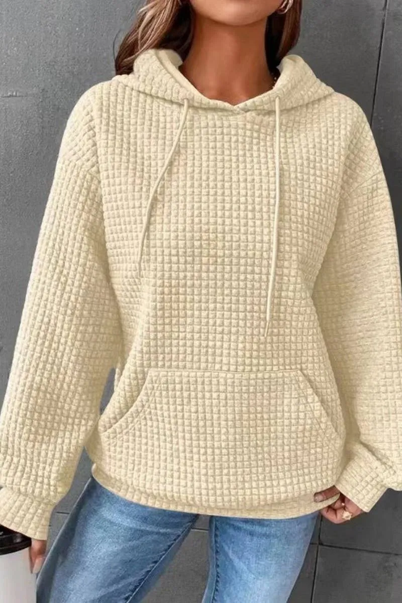 Women Drawstring Waffle Pullover