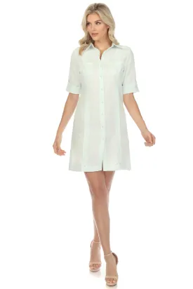 Women's Guayabera Dress Classic Linen Blend Short Sleeve Button Down